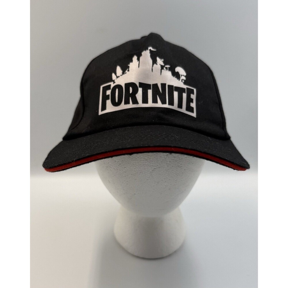 Black & White Fortnite Baseball Cap Hat with Red Trim Adjustable